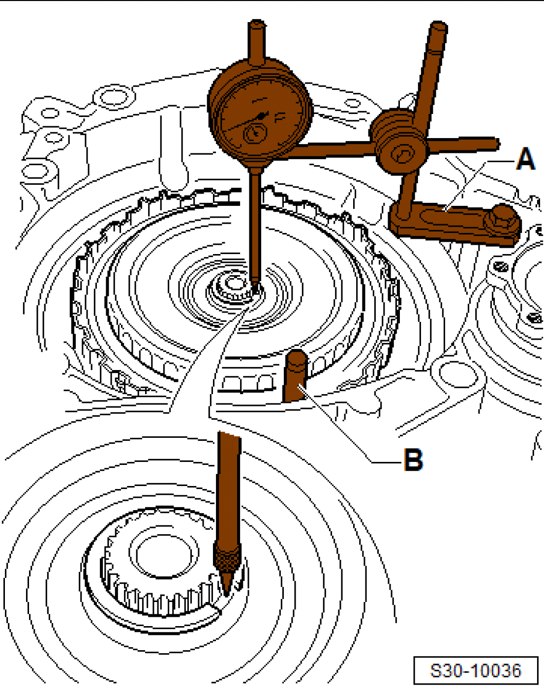Second 02E measurement with the dial gauge positioned on the large plate support hub